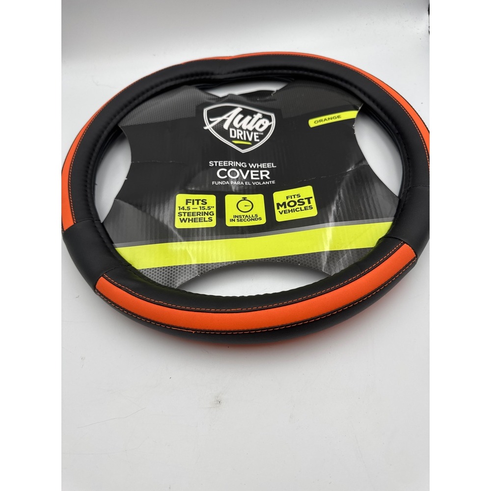 Auto Drive Steering Wheel Cover Orange‎ Black Sporty 14.5-15.5 Inch 22SWC240 NEW